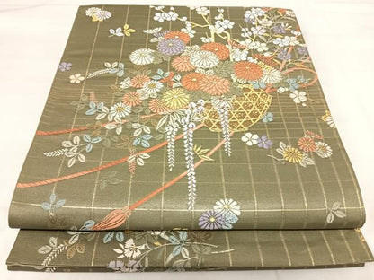 平和屋着物◎六通柄袋帯　唐織　飾花文　金糸　正絹　逸品　AABI5414yx