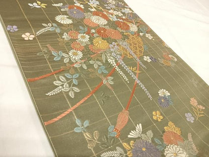 平和屋着物◎六通柄袋帯　唐織　飾花文　金糸　正絹　逸品　AABI5414yx