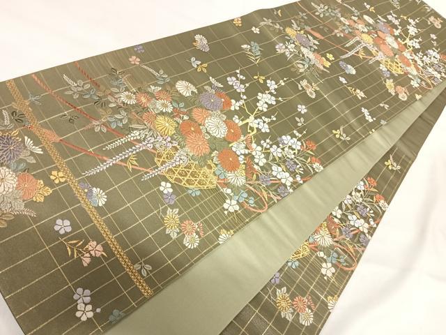 平和屋着物◎六通柄袋帯　唐織　飾花文　金糸　正絹　逸品　AABI5414yx