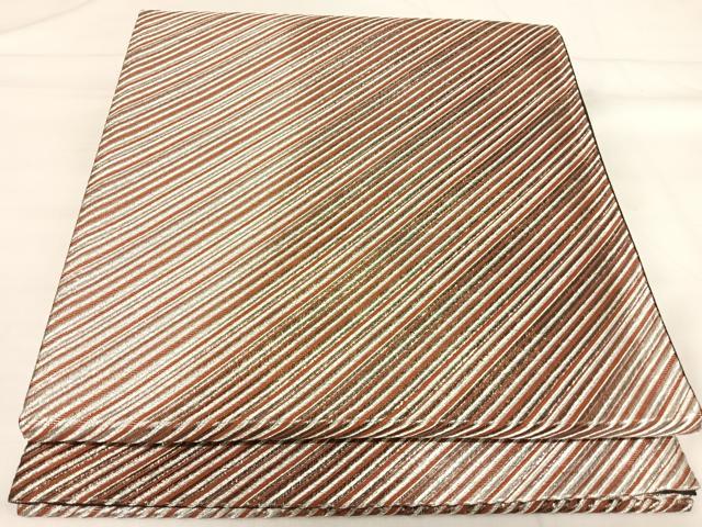 平和屋着物◎六通柄袋帯　斜縞　金銀糸　正絹　逸品　AABI5416yx