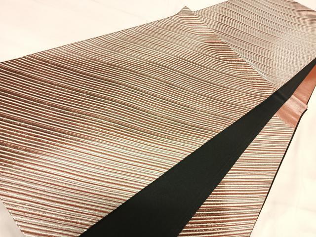 平和屋着物◎六通柄袋帯　斜縞　金銀糸　正絹　逸品　AABI5416yx