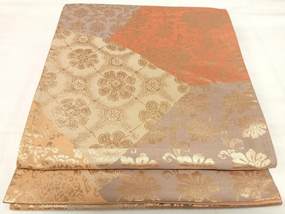 平和屋着物◎全通柄袋帯　更紗花唐草文　金糸　正絹　逸品　AABI5418yx