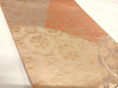 平和屋着物◎全通柄袋帯　更紗花唐草文　金糸　正絹　逸品　AABI5418yx