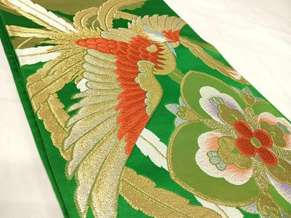 平和屋着物◎六通柄袋帯　唐織　鳳凰花文　金銀糸　正絹　逸品　AABI5426yx