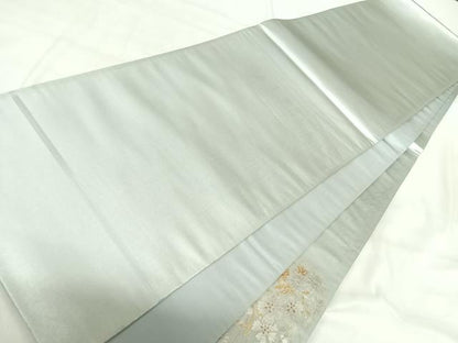 平和屋着物◎太鼓柄袋帯　刺繍　草花文　金銀彩　金糸　正絹　逸品　AABI5427yx