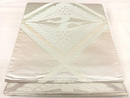 平和屋着物◎つゞれ　六通柄袋帯　双鶴菱文　銀糸　正絹　逸品　AABI5428yx