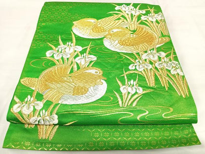 平和屋着物◎六通柄袋帯　鴛鴦花文　金銀糸　正絹　逸品　AABI5430yx