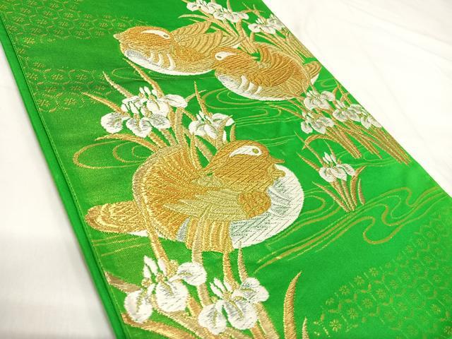 平和屋着物◎六通柄袋帯　鴛鴦花文　金銀糸　正絹　逸品　AABI5430yx