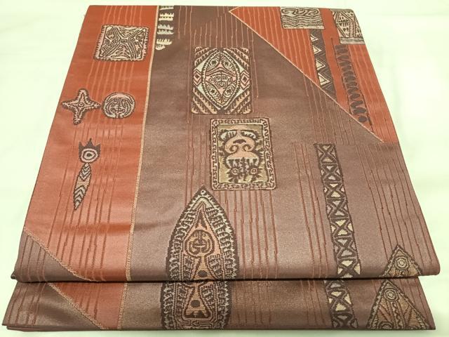 平和屋着物◎六通柄袋帯　色紙花文　金糸　正絹　逸品　AABI5436yx