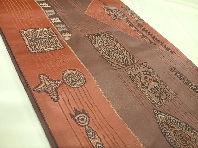 平和屋着物◎六通柄袋帯　色紙花文　金糸　正絹　逸品　AABI5436yx