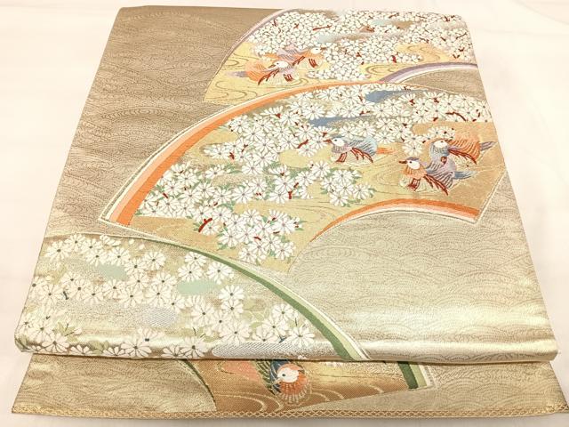 平和屋着物◎六通柄袋帯　唐織　地紙鴛鴦花文　金銀糸　正絹　逸品　AABI5437yx