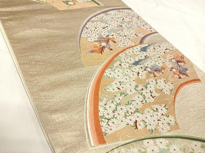 平和屋着物◎六通柄袋帯　唐織　地紙鴛鴦花文　金銀糸　正絹　逸品　AABI5437yx