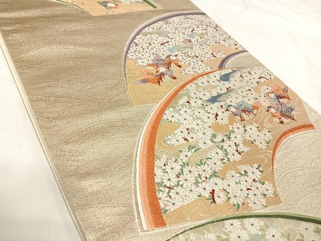 平和屋着物◎六通柄袋帯　唐織　地紙鴛鴦花文　金銀糸　正絹　逸品　AABI5437yx