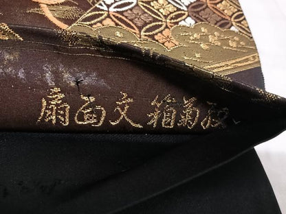 平和屋着物◎六通柄袋帯　高台寺蒔絵　扇面文箱菊紋　金糸　正絹　逸品　AABI5444yx