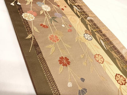 平和屋着物◎六通柄袋帯　唐織　枝花文　金糸　正絹　逸品　AABI5445yx