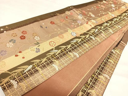 平和屋着物◎六通柄袋帯　唐織　枝花文　金糸　正絹　逸品　AABI5445yx