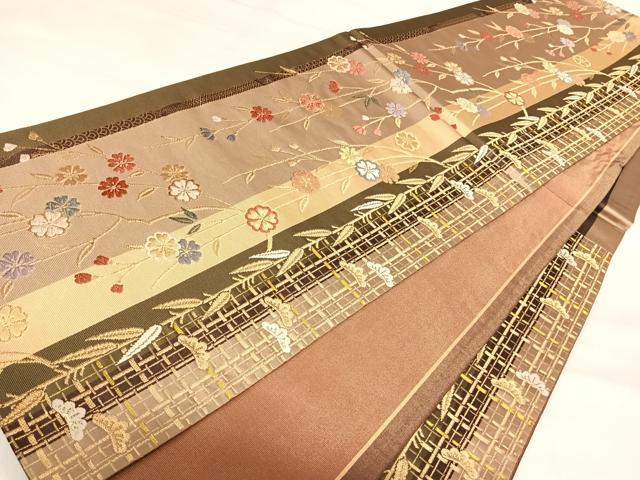 平和屋着物◎六通柄袋帯　唐織　枝花文　金糸　正絹　逸品　AABI5445yx