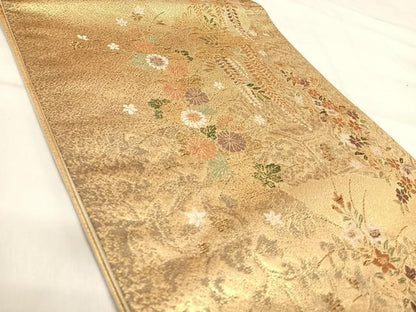平和屋着物◎六通柄袋帯　正倉院花文　金糸　正絹　逸品　AABI5446yx