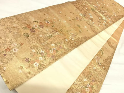 平和屋着物◎六通柄袋帯　正倉院花文　金糸　正絹　逸品　AABI5446yx