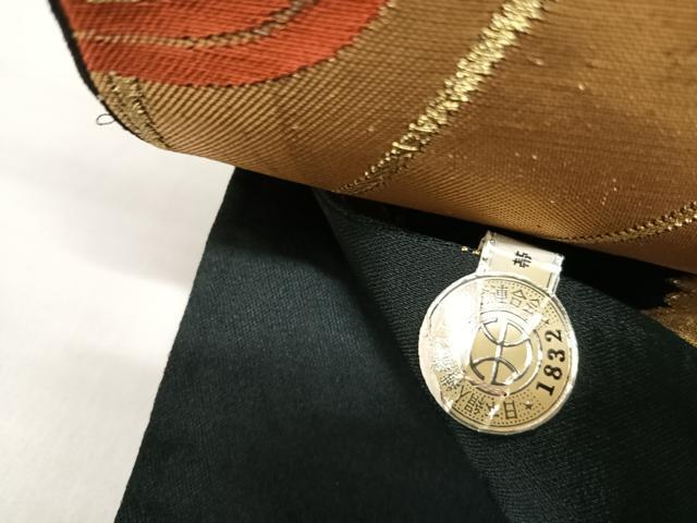 平和屋着物◎西陣　田中義織物謹製　六通柄袋帯　扇面鳳凰文　黒地　金糸　AABI5447yx