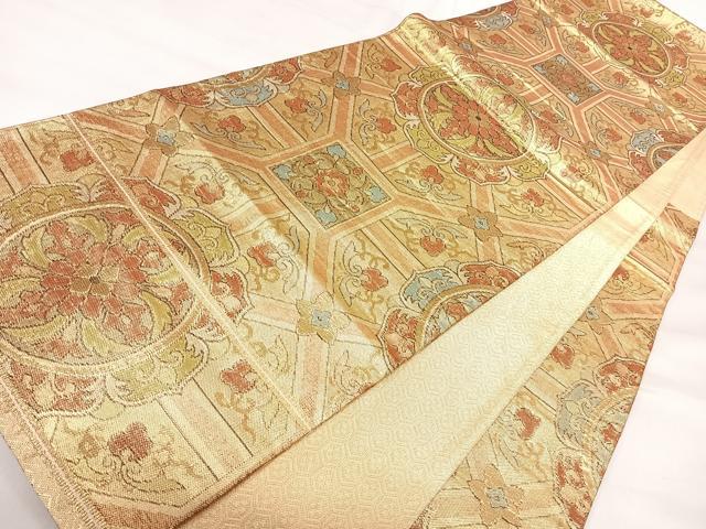 平和屋着物◎佐賀錦　六通柄袋帯　正倉院花文　金糸　正絹　逸品　AABI5449yx