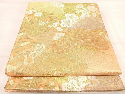 平和屋着物◎六通柄袋帯　唐織　花松文　金糸　正絹　逸品　AABI5450yx