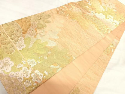 平和屋着物◎六通柄袋帯　唐織　花松文　金糸　正絹　逸品　AABI5450yx