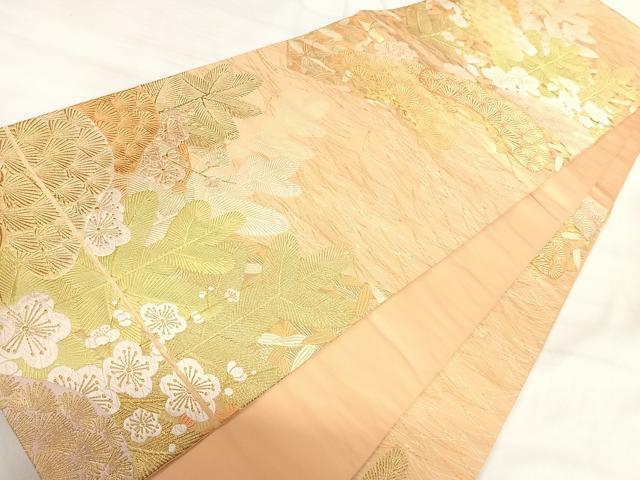 平和屋着物◎六通柄袋帯　唐織　花松文　金糸　正絹　逸品　AABI5450yx
