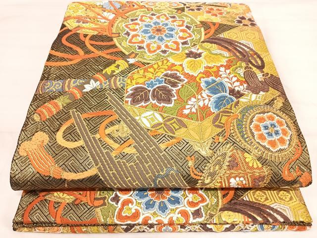 平和屋着物◎佐賀錦　六通柄袋帯　唐織　花鼓文　金糸　正絹　逸品　AABI5451yx
