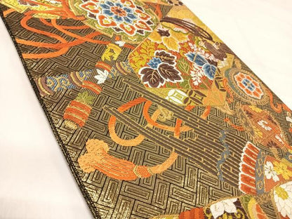平和屋着物◎佐賀錦　六通柄袋帯　唐織　花鼓文　金糸　正絹　逸品　AABI5451yx