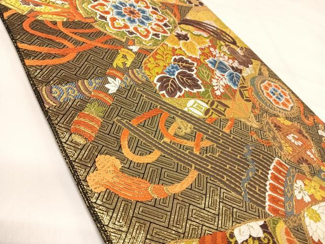 平和屋着物◎佐賀錦　六通柄袋帯　唐織　花鼓文　金糸　正絹　逸品　AABI5451yx