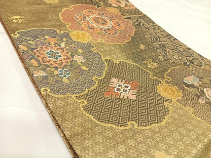 平和屋着物◎全通柄袋帯　唐織　花樹唐花文　金糸　正絹　逸品　AABI5454yx
