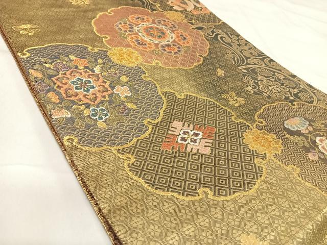 平和屋着物◎全通柄袋帯　唐織　花樹唐花文　金糸　正絹　逸品　AABI5454yx