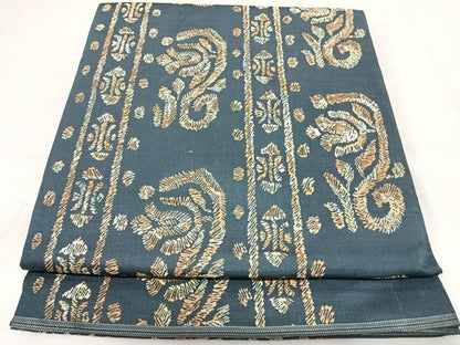 平和屋着物◎六通柄　本袋帯　花唐草文　金糸　正絹　逸品　AABI5456yx