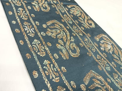 平和屋着物◎六通柄　本袋帯　花唐草文　金糸　正絹　逸品　AABI5456yx
