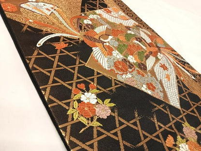 平和屋着物◎六通柄袋帯　唐織　鳳凰花松文　金糸　正絹　逸品　AABI5460yx