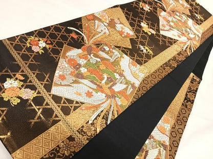平和屋着物◎六通柄袋帯　唐織　鳳凰花松文　金糸　正絹　逸品　AABI5460yx