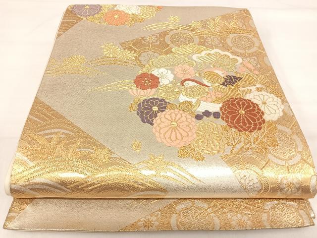 平和屋着物◎六通柄袋帯　唐織　鴛鴦花文　金銀糸　正絹　逸品　AABI5461yx