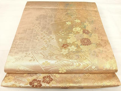 平和屋着物◎六通柄袋帯　唐織　古典引箔　色紙草花文　金銀糸　正絹　逸品　AABI5463yx