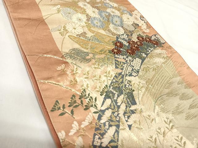 平和屋着物◎六通柄袋帯　綾小袖錦　花舟文　金銀糸　正絹　逸品　AABI5467yx