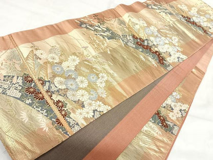 平和屋着物◎六通柄袋帯　綾小袖錦　花舟文　金銀糸　正絹　逸品　AABI5467yx