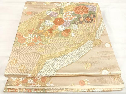 平和屋着物◎六通柄袋帯　唐織　花車文　金糸　正絹　逸品　AABI5468yx