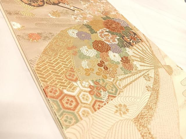 平和屋着物◎六通柄袋帯　唐織　花車文　金糸　正絹　逸品　AABI5468yx