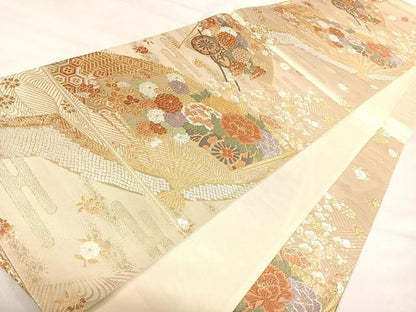 平和屋着物◎六通柄袋帯　唐織　花車文　金糸　正絹　逸品　AABI5468yx