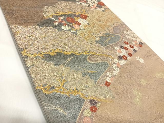 平和屋着物◎太鼓柄袋帯　飛鶴花松文　金糸　正絹　逸品　AABI5469yx
