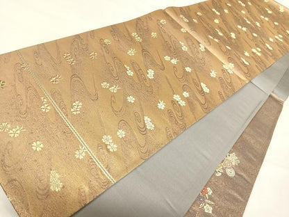 平和屋着物◎太鼓柄袋帯　飛鶴花松文　金糸　正絹　逸品　AABI5469yx