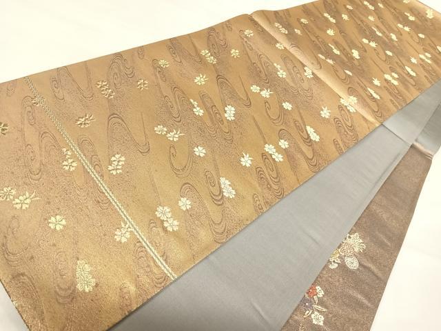 平和屋着物◎太鼓柄袋帯　飛鶴花松文　金糸　正絹　逸品　AABI5469yx