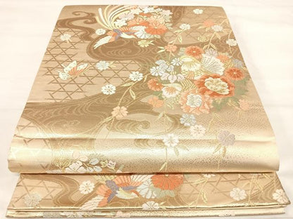 平和屋着物◎六通柄袋帯　唐織　鴛鴦花文　鳳凰　金銀糸　正絹　逸品　AABI5470yx