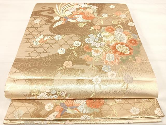 平和屋着物◎六通柄袋帯　唐織　鴛鴦花文　鳳凰　金銀糸　正絹　逸品　AABI5470yx