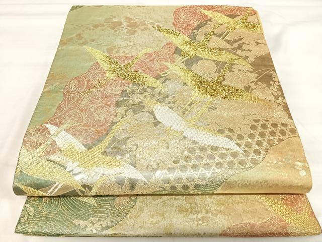 平和屋着物◎六通柄袋帯　飛鶴文　金銀糸　正絹　逸品　AABI5471yx